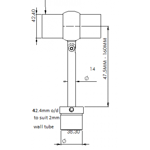 Easy Handrail Connector 42.4mm o/d x 2mm wall 316